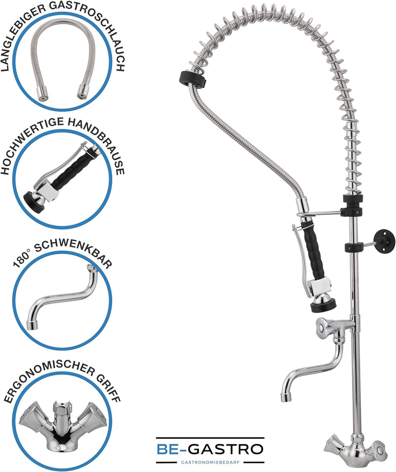 BE-GASTRO I Profi Gastro Geschirrbrause Einloch "Premium" Drehgriff inkl. Wasserhahn, Mischbatterie