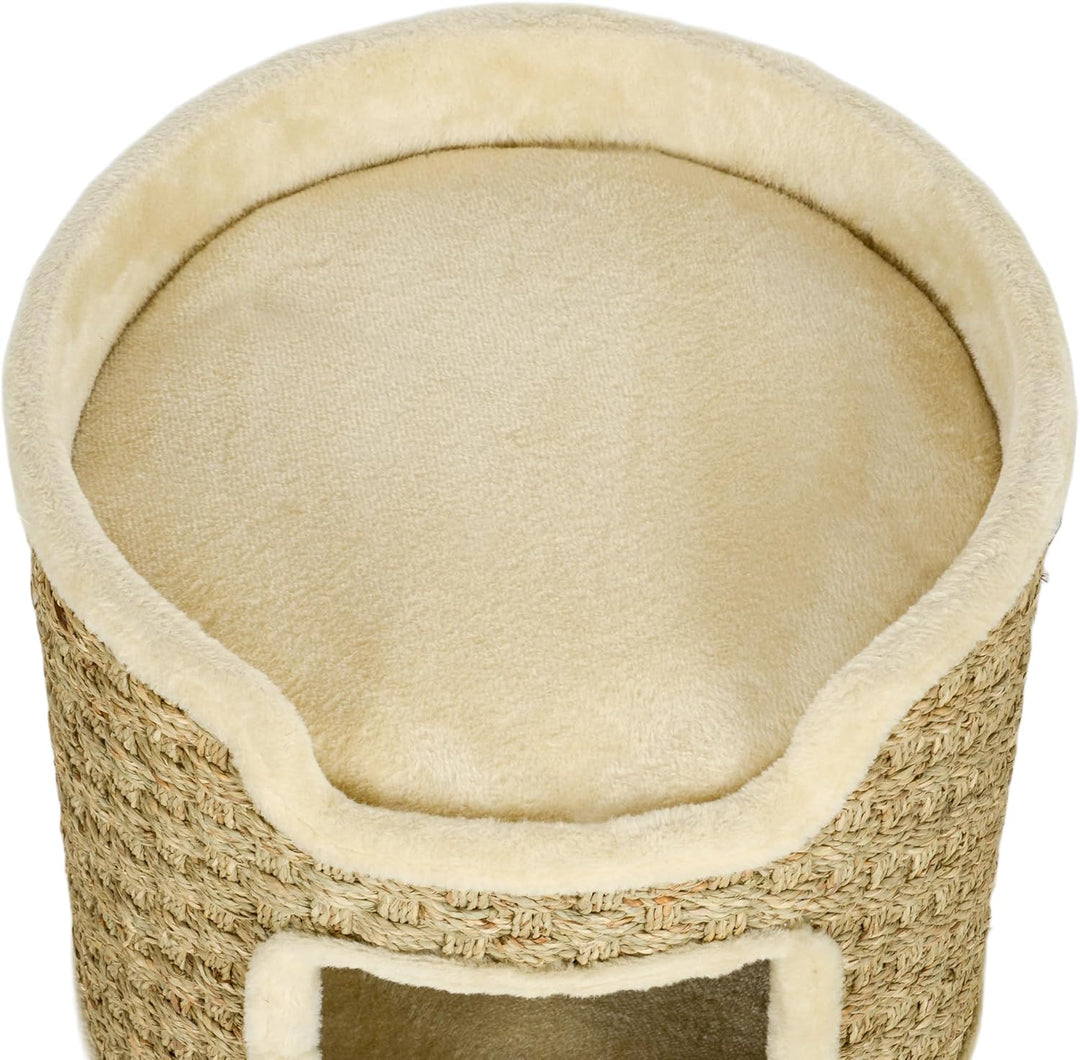 PawHut Kratztonne, 37 cm Hoch Katzentonne, Katzenhöhle mit Tür, Katzenhaus, Kratzbaum mit 2 Ebene, K