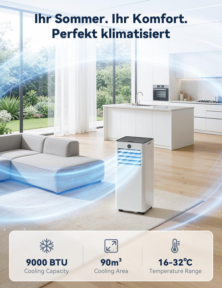 JUMMICO Mobile Klimaanlage 11000 BTU mit Abluftschlauch & Fensterkit, Large