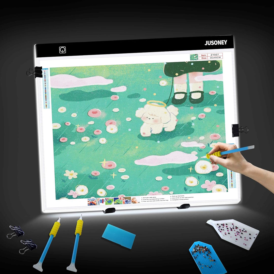JUSONEY Leuchttisch A3 für diamond painting, Diamond Painting Zubehör Dimmbare Light Pad für Zeichne