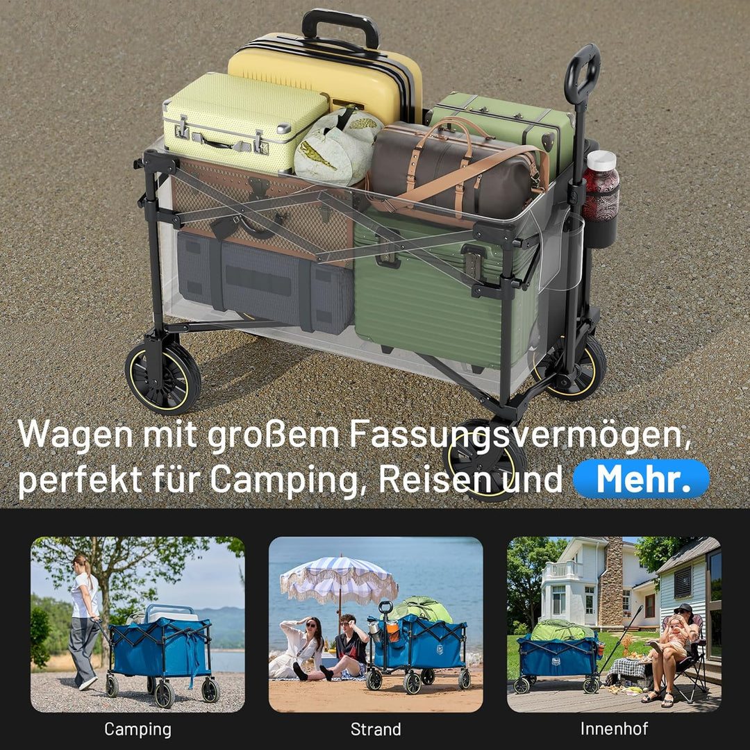 TIMBER RIDGE Bollerwagen Faltbar 200L mit Getränkehalter Verstellbarem Griff, Handwagen Transportwag