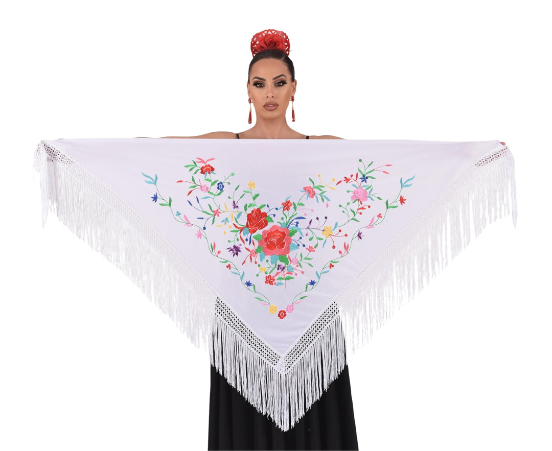 Damen Spanischer Flamenco Manila Schal 42 Grün Stickerei Schwarz, 42 Grün Stickerei Schwarz