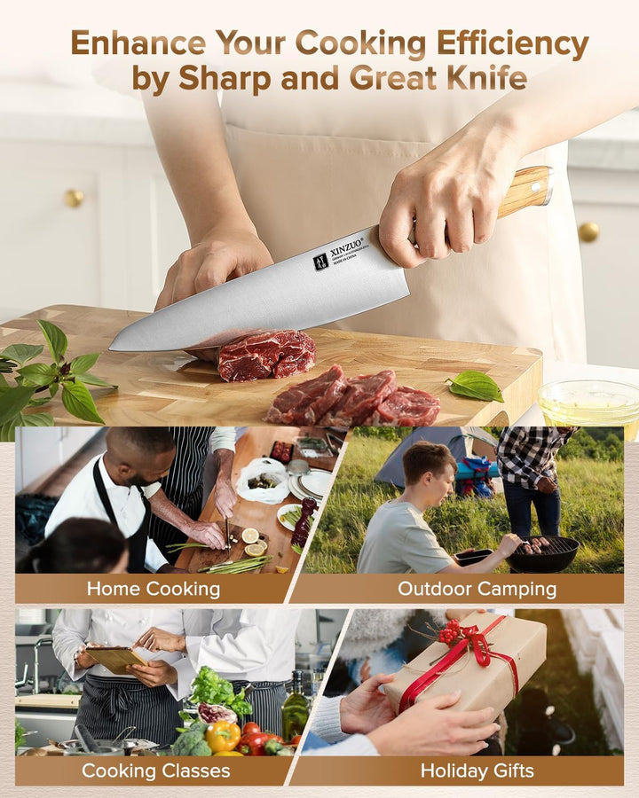 XINZUO Edelstahl 21cm Kochmesser -Profi Geschmiedet Scharf Chefmesser Deutschem 1.4116 Edelstahl Küc