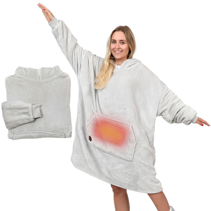 NorthHeat Beheizter Kuschel Hoodie | flauschige Ärmel Decke beheizbar | perfekt für Freundin, Mama u