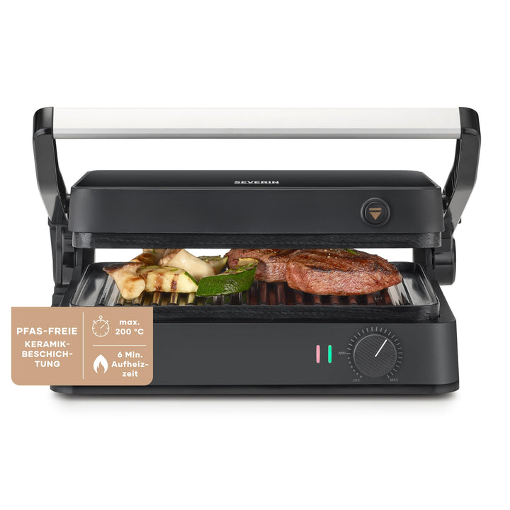 SEVERIN SEVINI Lite, Kontaktgrill für Fleisch, Fisch &amp; Gemüse, Keramikbeschichteter Sandwich-Maker f