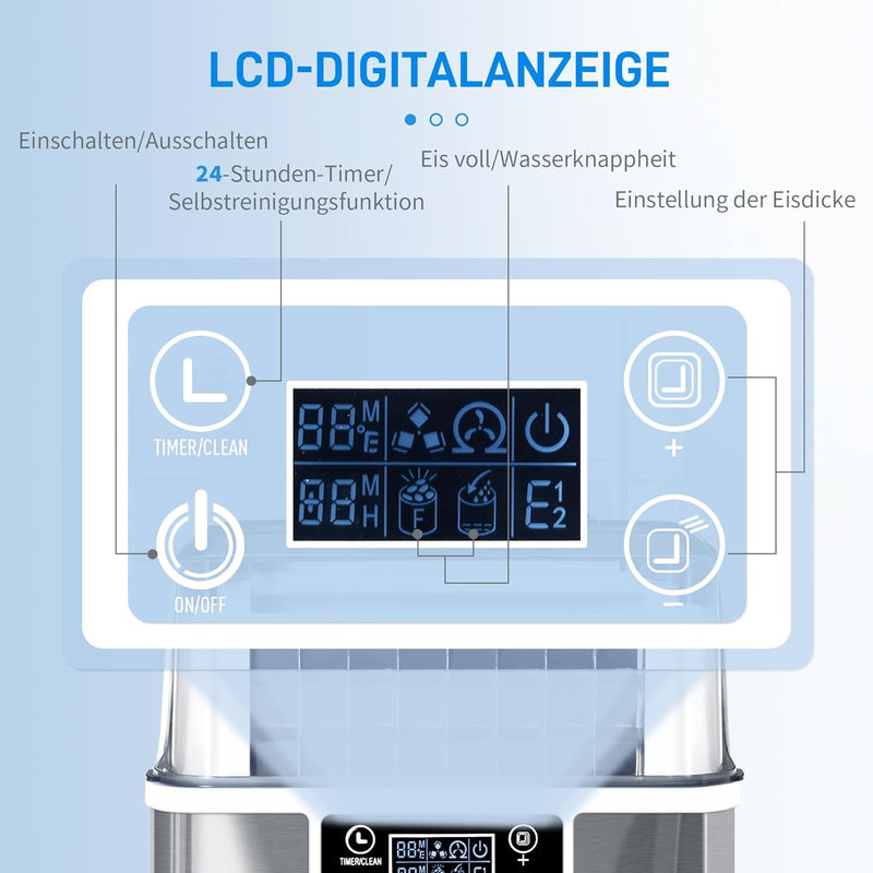 HOMCOM Eiswürfelmaschine 20 kg/24h 2,3 L Eiswürfelbereiter mit 3,2 L Wassetank Display Ice Cube Make