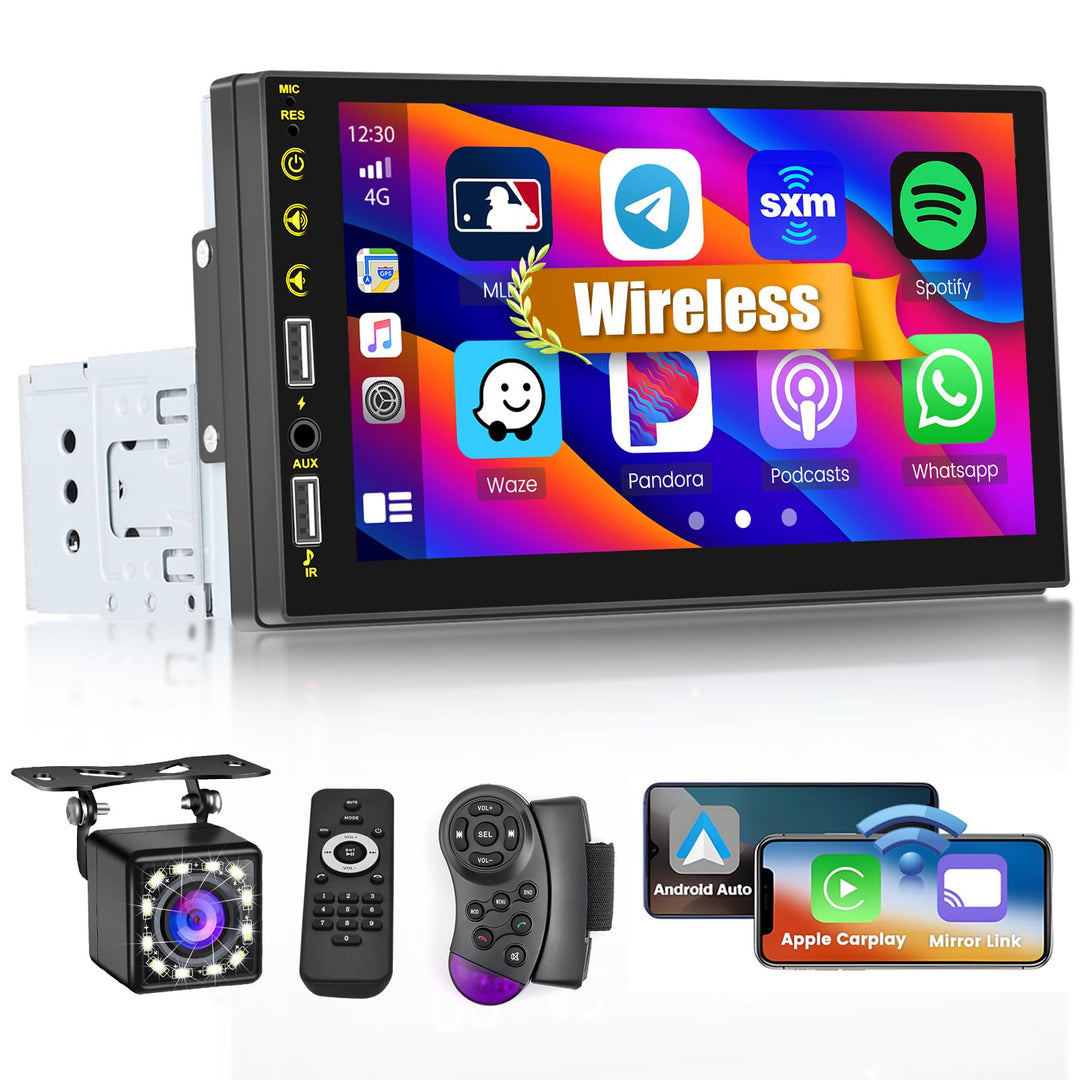 Hikity 1 Din Autoradio mit Bildschirm, 7 Zoll Wireless CarPlay Android Auto Radio Bluetooth Car Play