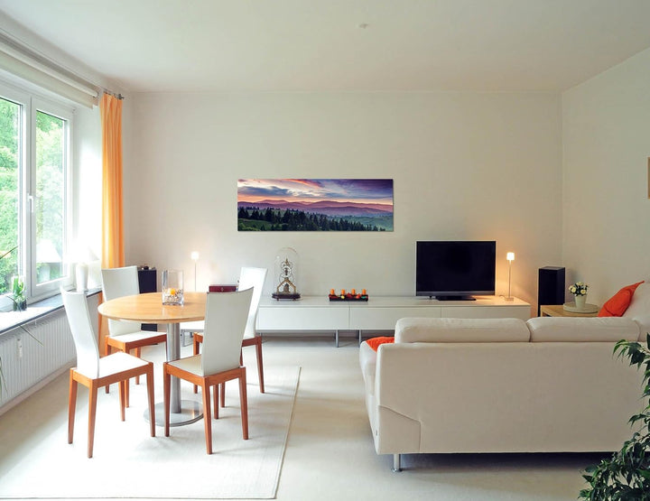 Paul Sinus Art Panoramabild auf Leinwand und Keilrahmen 150x50cm Ukraine Berge Wald Bäume Abendsonne