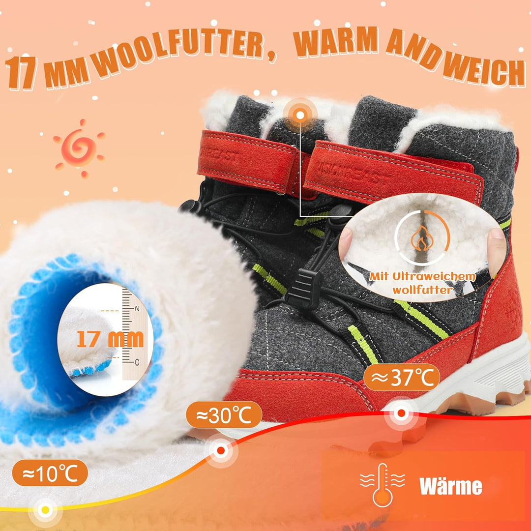 visionreast Winterstiefel Mädchen Winterschuhe Kinder Junge Wanderschuhe mit Wollfutter Schneestiefe
