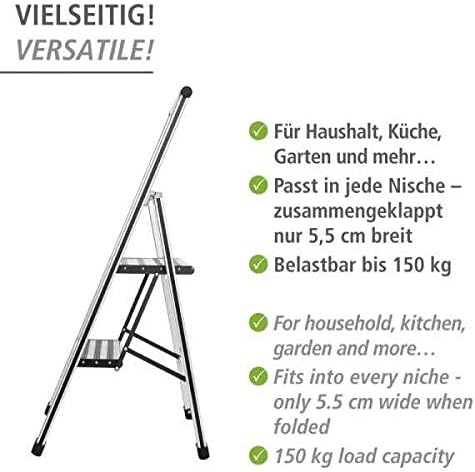 WENKO Leichte Aluminium Trittleiter mit 2 Stufen für 50 cm höheren Stand, rutschsichere XXL-Stufen,