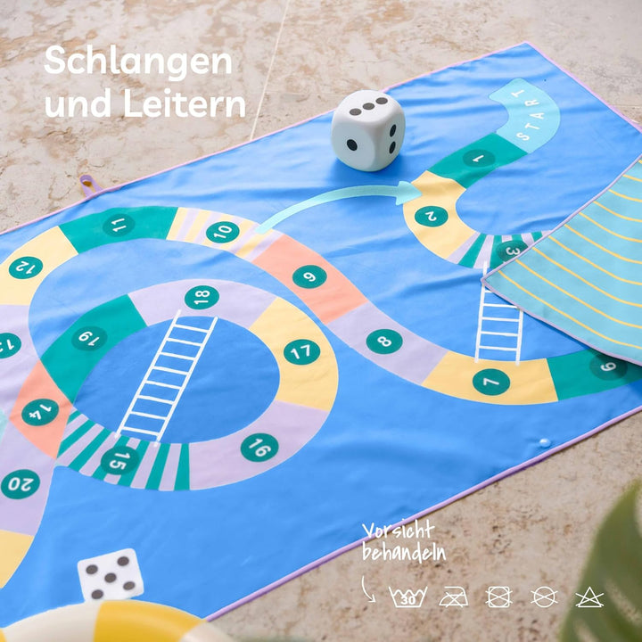 Quut – Strand-/Poolhandtuch für Kinder mit Spiel – Ultraschnell trocknende Mikrofaser, sandfrei – ko