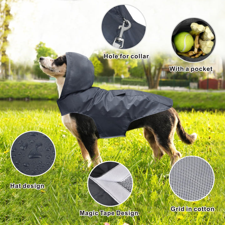 Idepet Regenmantel für Hunde, mit Kragenloch wasserdicht reflektierend Winddicht Poncho mit Kapuze f