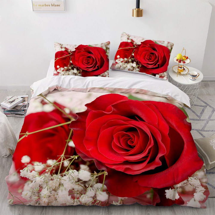 Luowei Rosen Bettwäsche 135x200cm Rot Rosenmuster Bettwäsche Romantisch &amp; Vintage Bettbezug Set 2 Te