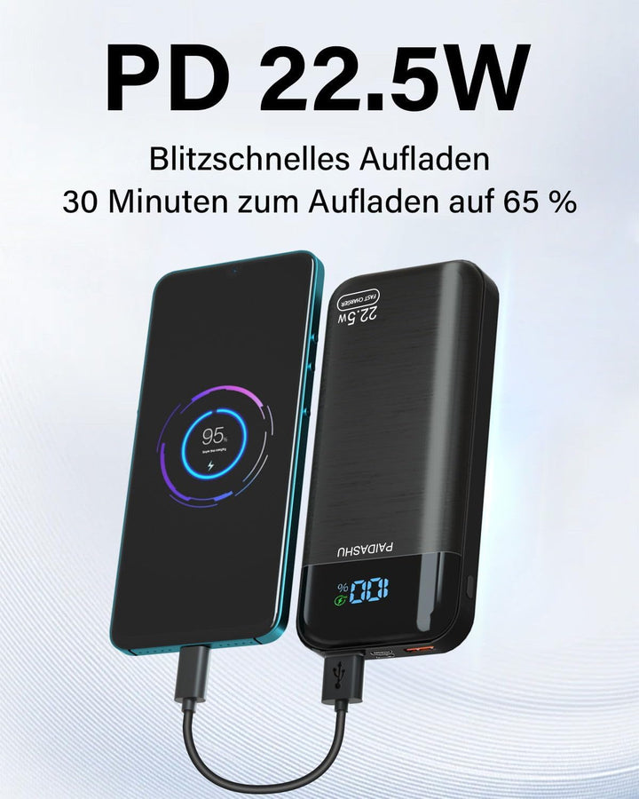 Power Bank 27000mAh 22,5W Externer Handyakku PD20W Schnell Aufladende Powerbank USB C mit LED Displa