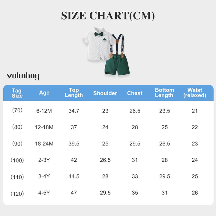Volunboy Baby Jungen Anzug Set Bekleidung Hemd mit Fliege + Hosenträger Shorts Strampler Anzug 12-18