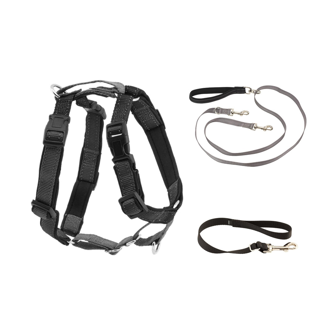 PetSafe 3 in 1 Geschirr mit Zwei-Punkt-Steuerleine – No-Pull Harness – Medium – Schwarz – verstellba