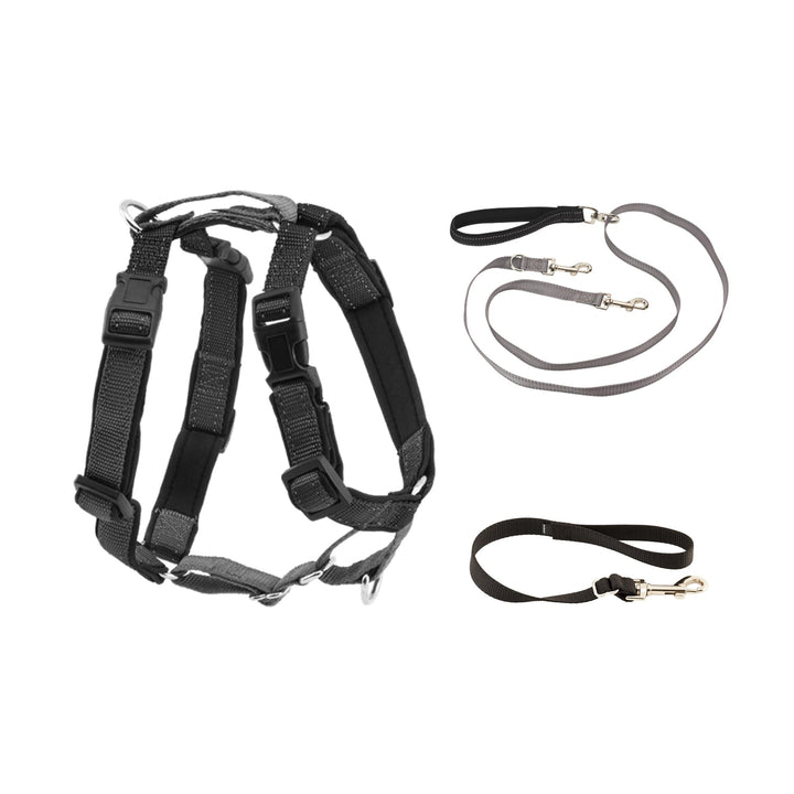 PetSafe 3 in 1 Geschirr mit Zwei-Punkt-Steuerleine – No-Pull Harness – Medium – Schwarz – verstellba