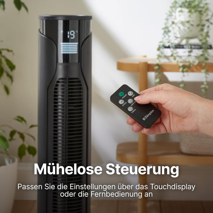 DIMPLEX Tower Fan Turmventilator, Standventilator 70° Oszillierend mit 3 Geschwindigkeiten, 12 Std.-