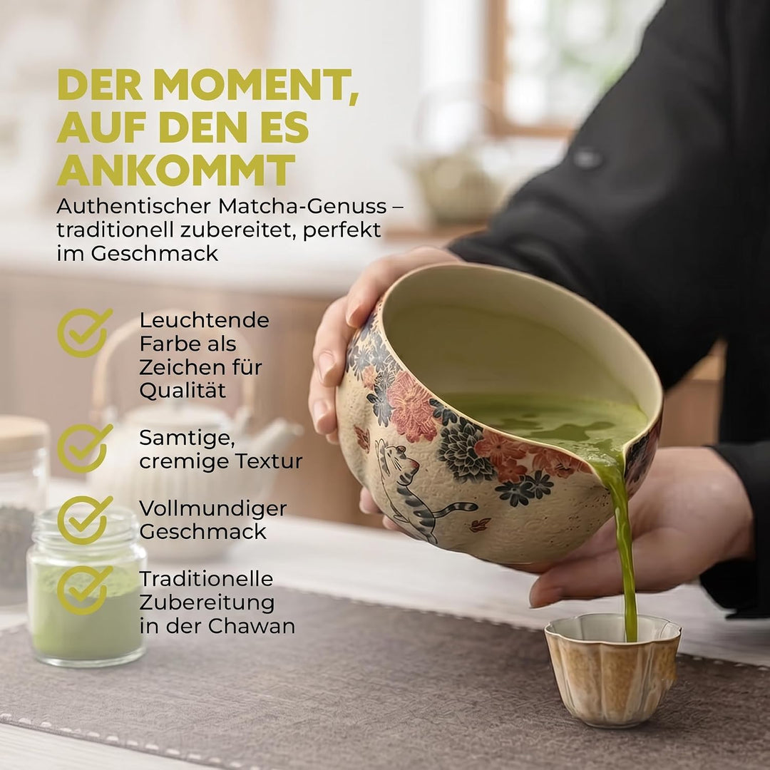 Matcha Set Japan 8-teilig – Premium Matcha Tee Set mit Keramik Schale, Bambus Chasen Besen &amp; Halter,