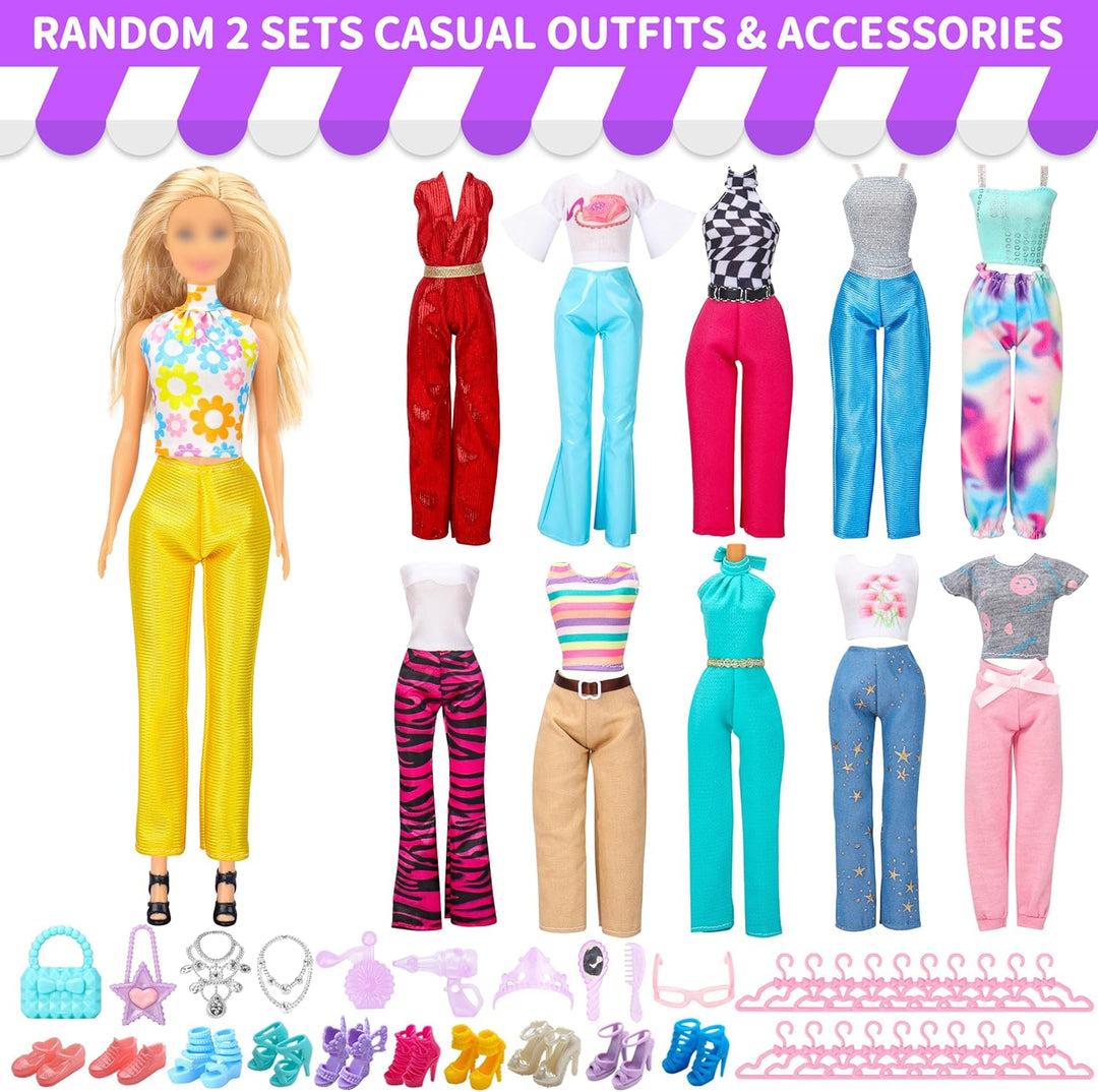 Puppenkleidung Geschenkset für 11,5 Zoll Puppe und Barbie (56-teilig - 2 Hochzeitskleider, 2 Abendkl