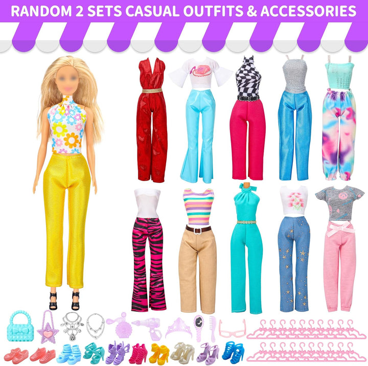 Puppenkleidung Geschenkset für 11,5 Zoll Puppe und Barbie (56-teilig - 2 Hochzeitskleider, 2 Abendkl