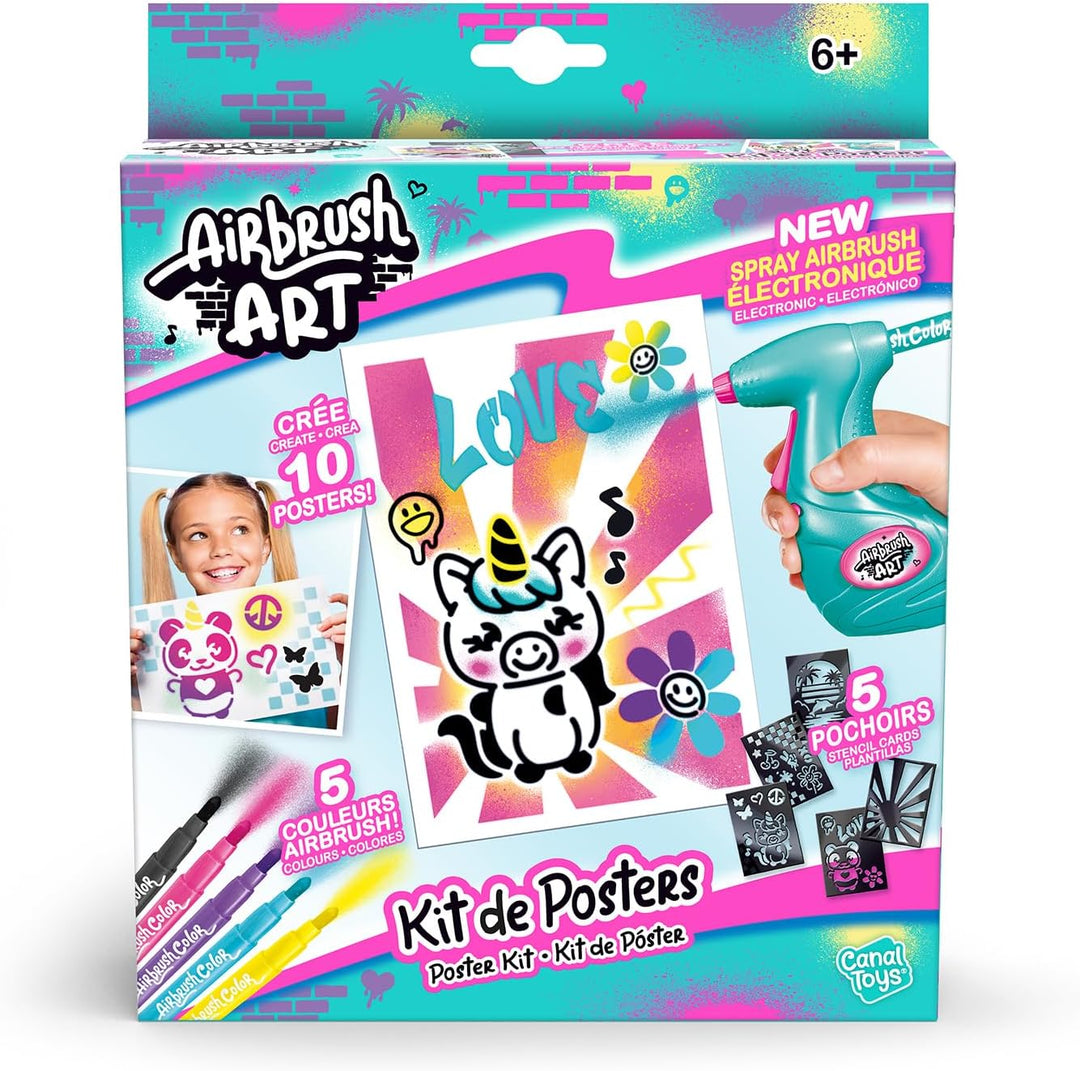 Canal Toys - Airbrush Art - Poster-Set mit elektrischem Airbrush-Sprüher, 5 Stiften, 5 Schablonen un