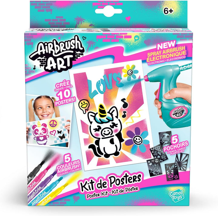 Canal Toys - Airbrush Art - Poster-Set mit elektrischem Airbrush-Sprüher, 5 Stiften, 5 Schablonen un