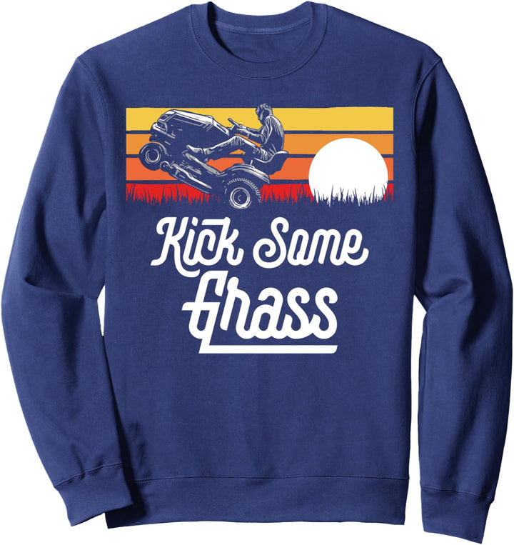 Kick Some Grass Riding Lawn Mower Wheelie Funny Vintage 80s Sweatshirt