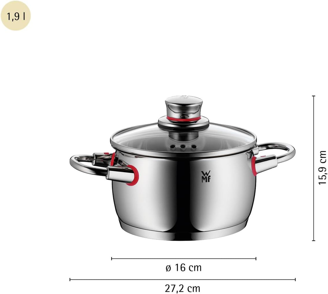 WMF Quality One Kochtopf klein 16cm, kleiner Topf mit Glasdeckel mit Dampföffnung, Nudeltopf, Fleisc
