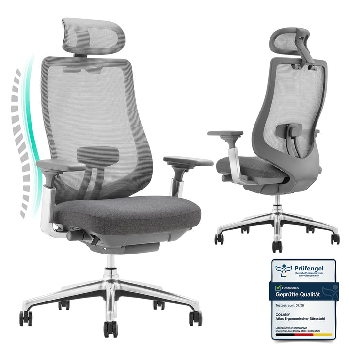 COLAMY XK Atlas Ergonomischer Bürostuhl, Netz-Chefsessel mit verstellbarem Kopfstütze, Computer Schr