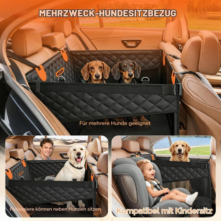 Nobleza Hundeautositz L72 x B58 x H55cm Schwarz | Rücksitzverlängerung Verstärkt für Mittlere Hunde
