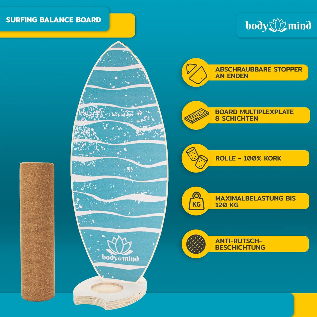 Balance-Board Surfbrett Surf Balance Wackelbrett für Physiotherapie Surf-Training; Trainiert Gleichg