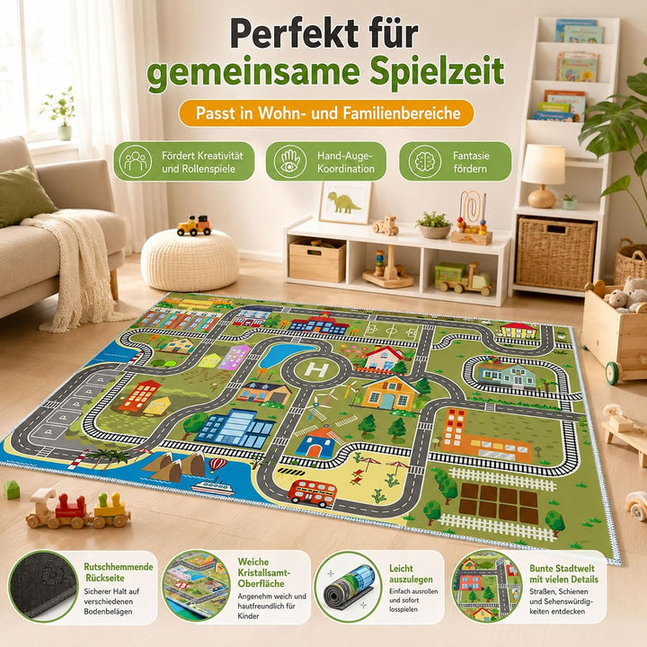 Kinder spielteppich Auto Jungen & Mädchen Teppich Strassenteppich Bauteppich Stadtstadt Lernbereich