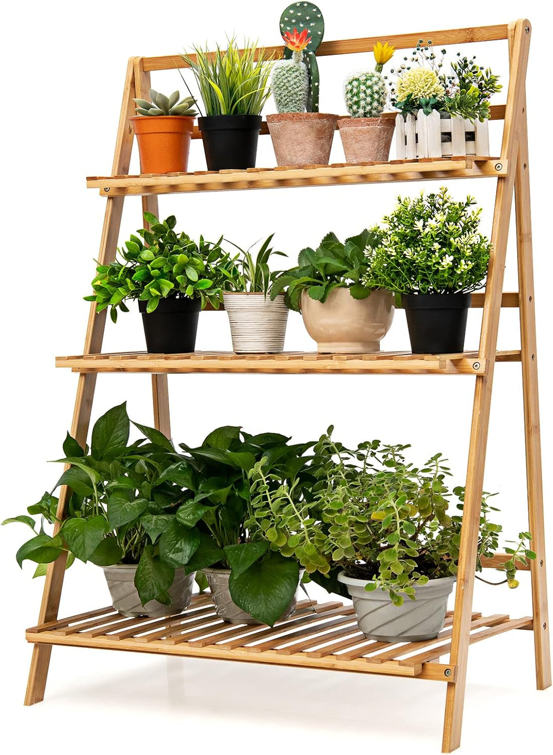 RELAX4LIFE Blumenständer Klappbar, Pflanzenregal 3-stufig, Blumenleiter aus Bambus, Freistehendes Bl