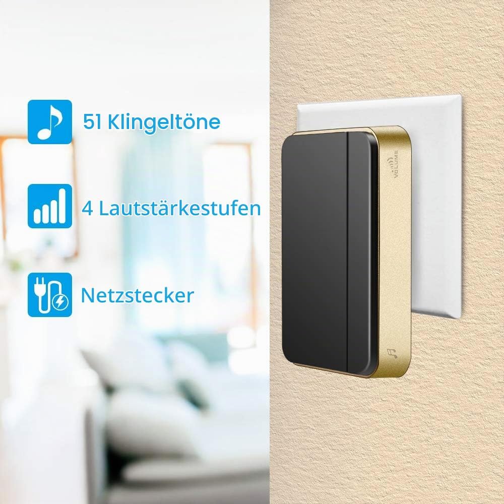 『Keine Batterie Erforderlich』Drahtlose Türklingel wasserdicht, AURTEC-Türklingel-Kit mit 2 Empfänger