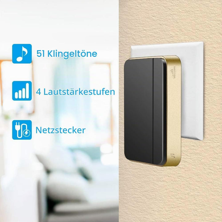 『Keine Batterie Erforderlich』Drahtlose Türklingel wasserdicht, AURTEC-Türklingel-Kit mit 2 Empfänger