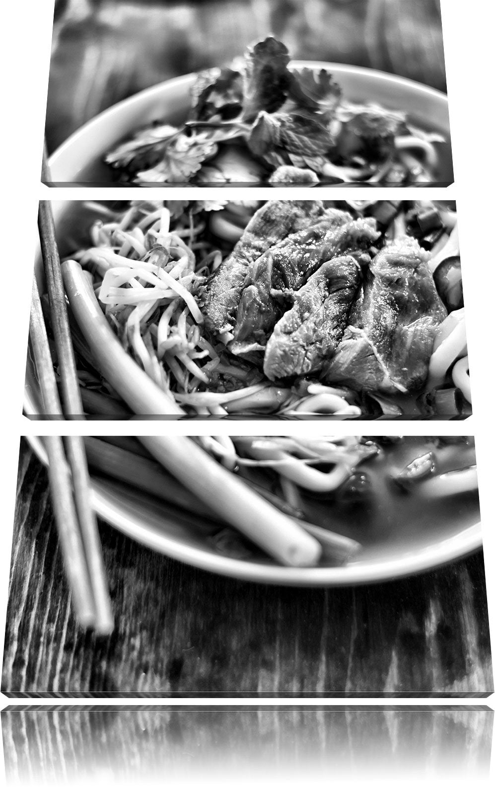 Pixxprint Monocrome, Japanische Miso Nudelsuppe 3-Teiler Leinwandbild 120x80 Bild auf Leinwand