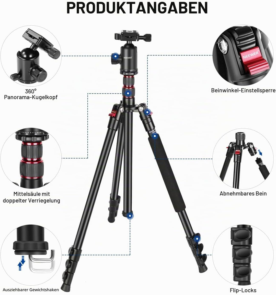 NEEWER 195,6cm Kamera Stativ Einbeinstativ mit Handyhalter, tragbares Reisestativ mit Fernbedienung