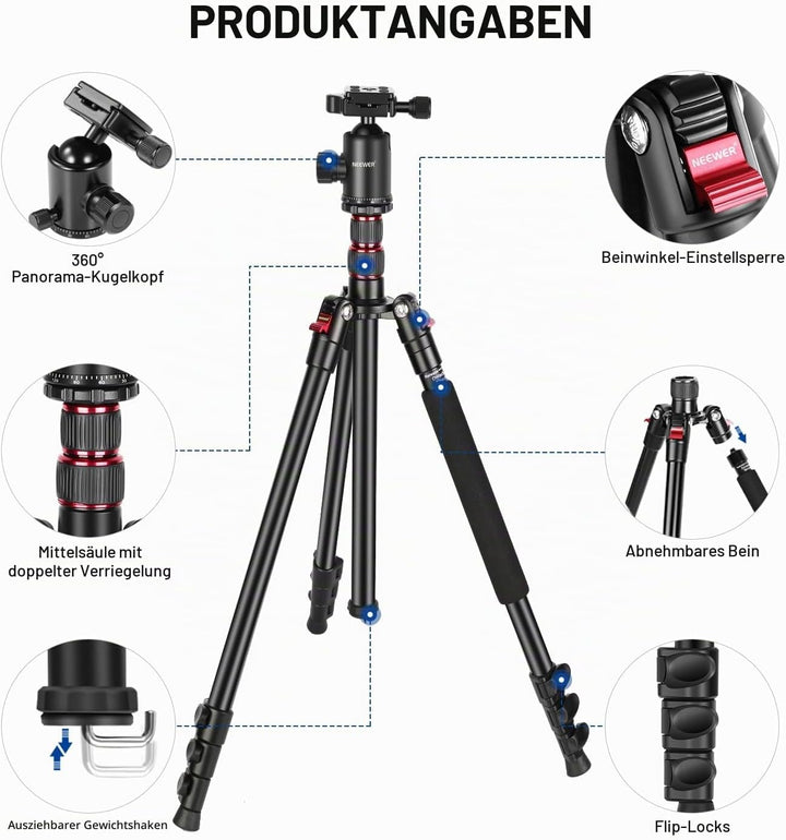 NEEWER 195,6cm Kamera Stativ Einbeinstativ mit Handyhalter, tragbares Reisestativ mit Fernbedienung