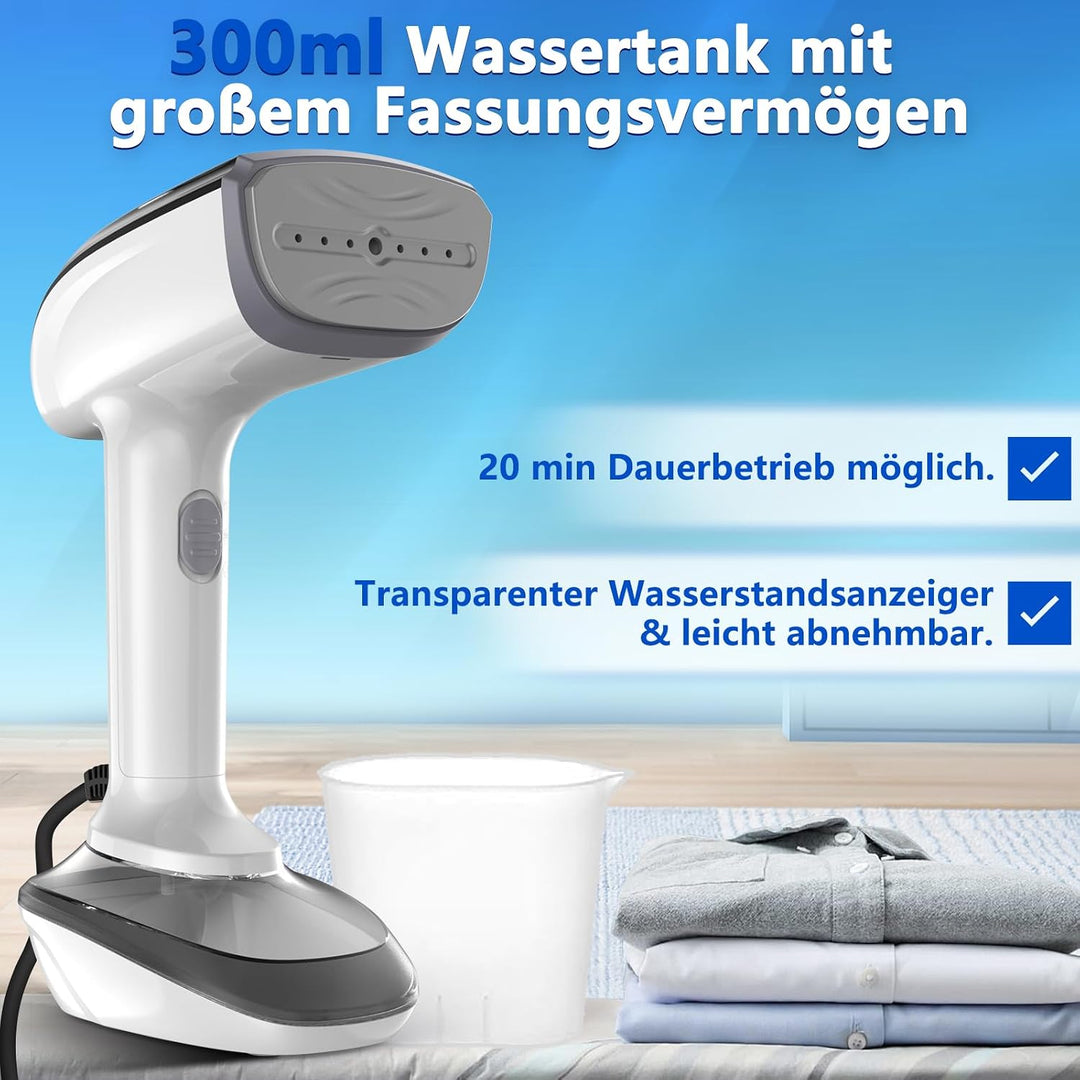 1800W Tragbarer Dampfglätter für Kleidung, 20-Sekunden Aufheizzeit | 2-in-1 Bügeleisen &amp; Faltenentfe
