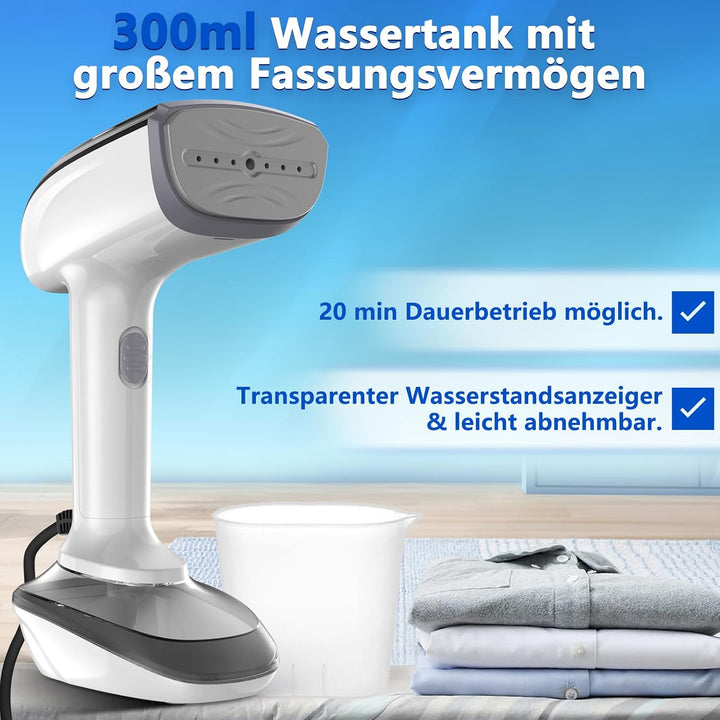 1800W Tragbarer Dampfglätter für Kleidung, 20-Sekunden Aufheizzeit | 2-in-1 Bügeleisen &amp; Faltenentfe