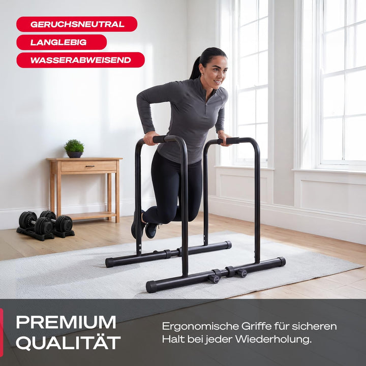 Sportstech, Dip Station Barren höhenverstellbar + App-Coaching PT500 | Dip Stange, Parallettes & Cal