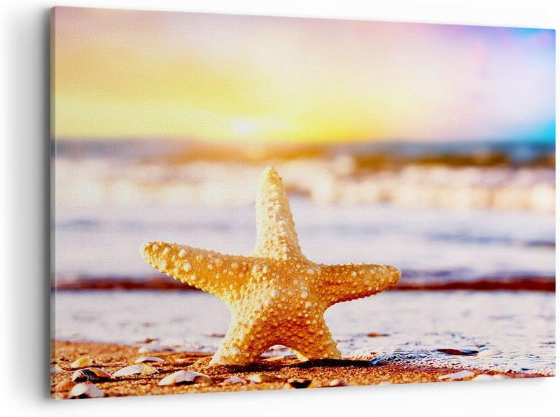 Bilder auf Leinwand 100x70cm Leinwandbild Starfish Strand Sand Ozean Gross Wanddeko Bild Schlafzimme