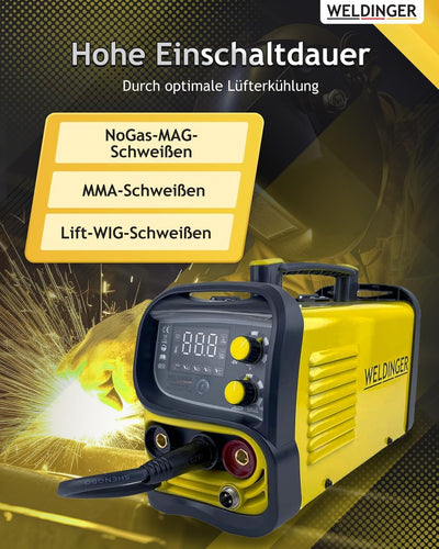 WELDINGER ME 130 mini Flux Fülldrahtschweissgerät + 1 kg Fülldraht + Fülldraht-Gasdüse + Stromdüsen
