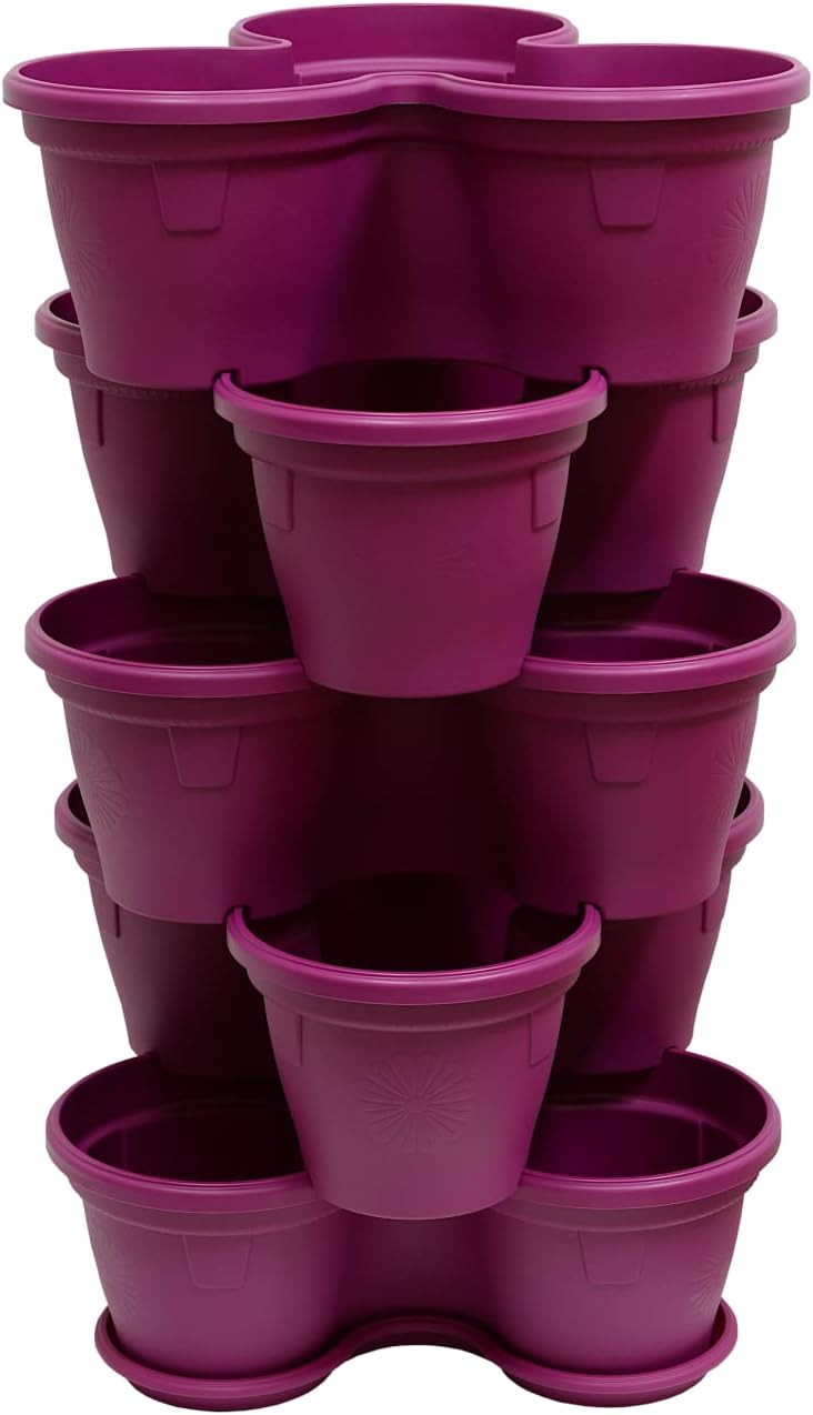 Gariella 5X Blumentopf Säulentopf Pflanzturm Hochbeet Pflanztopf-Kübel mit Untersetzer stapelbar bru