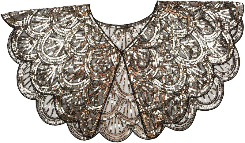 keland Damen Festlich Pailletten Umhang Schal Schultertuch Stola Tuch für Abendkleid Z-schwarz & Gol