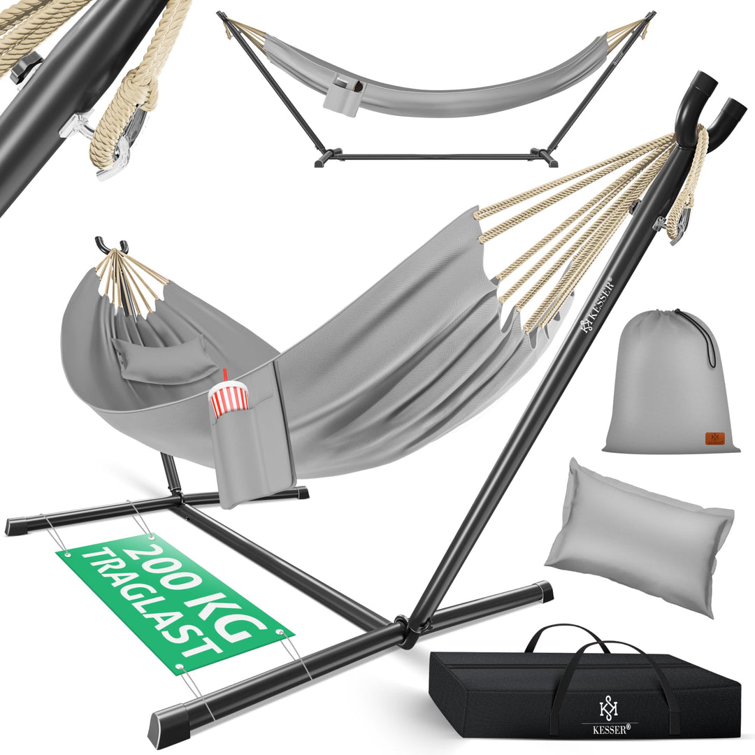 KESSER® Hängematte Lake mit Gestell, Doppel für 2 Personen, 200kg Belastbarkeit, Indoor &amp; Outdoor, X