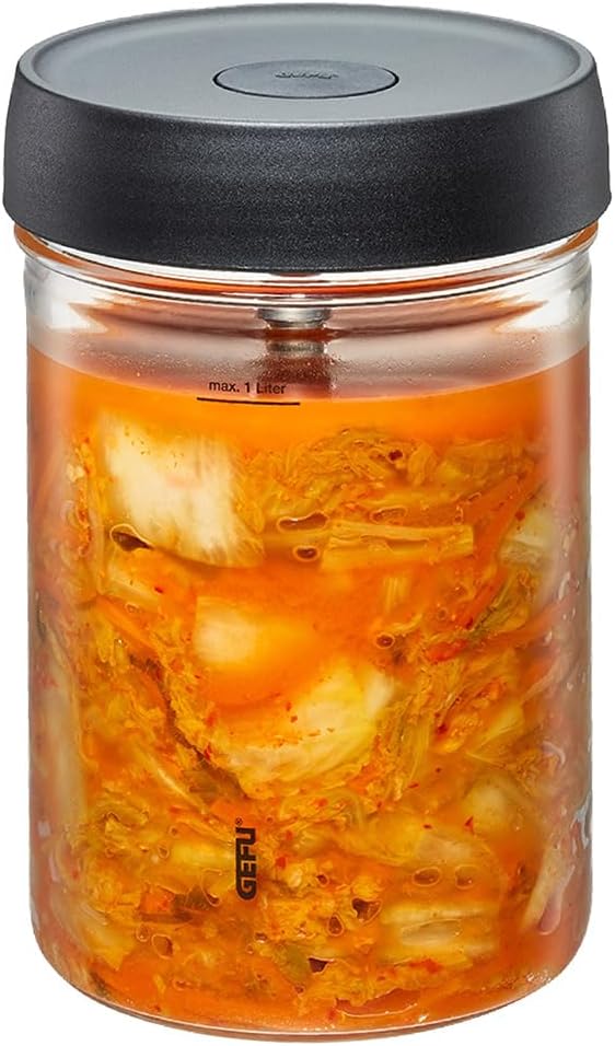 GEFU Fermentierglas NATIVO 1 Liter, inkl. Beschwerungsgewicht, Fermentationsglas mit Gewicht und Dec