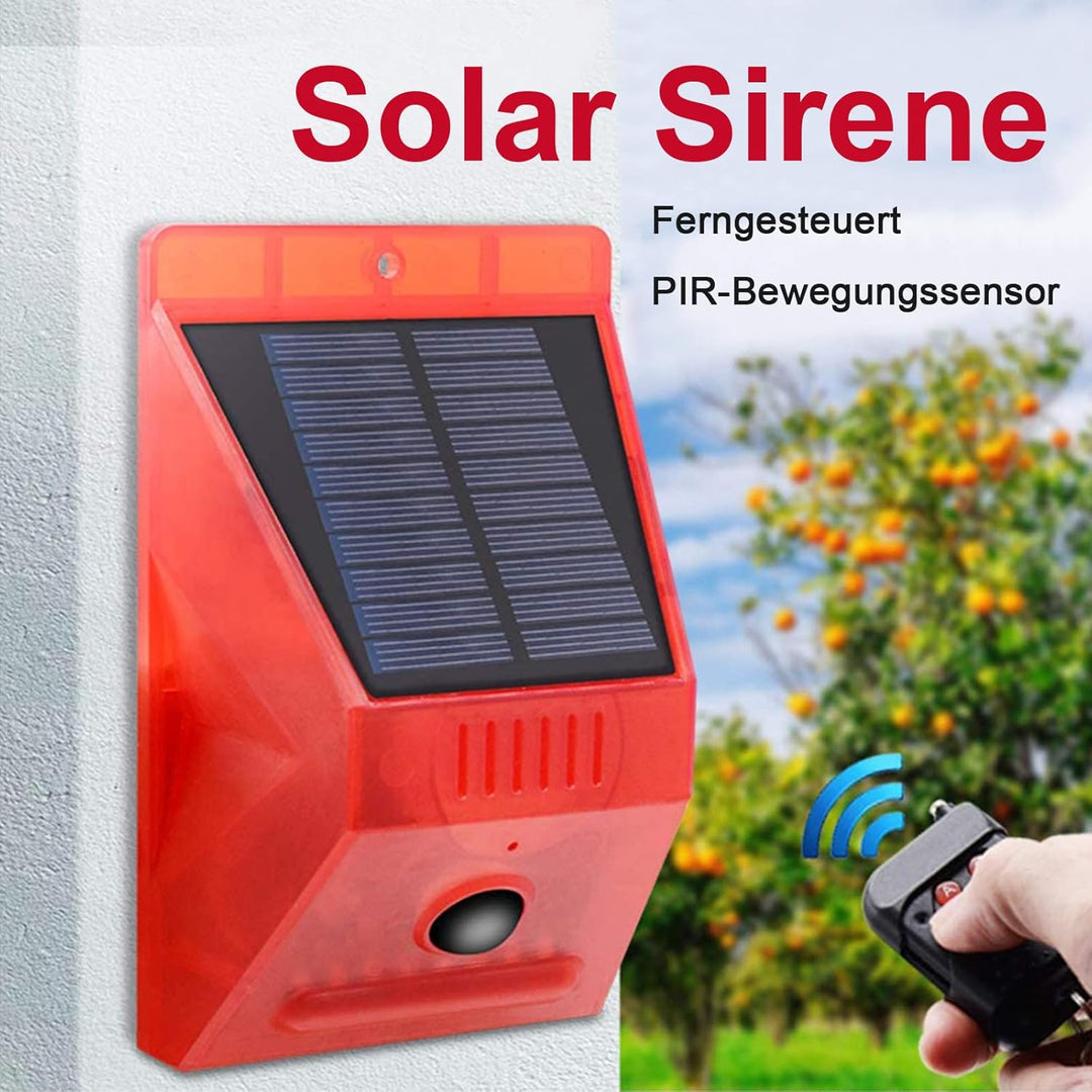 Solar Alarmanlage Blitz Hell mit Fernbedienung Bewegungsmelder Draussen Alarm Hell 129db Ton Sicherh