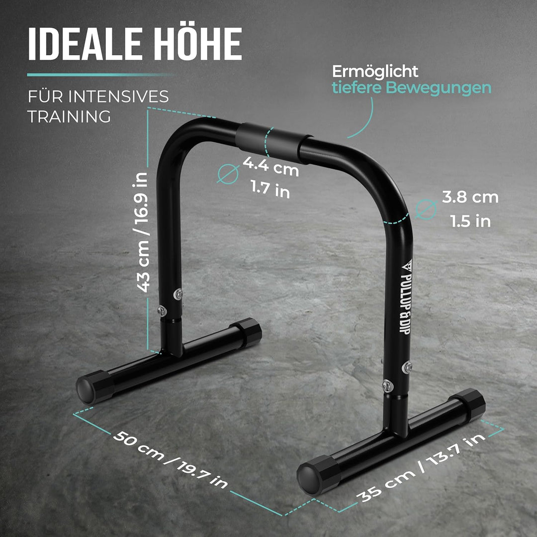 PULLUP & DIP Fitness Parallettes, Medium Minibarren aus Stahl, Handstand Barren mit extra breitem Gr